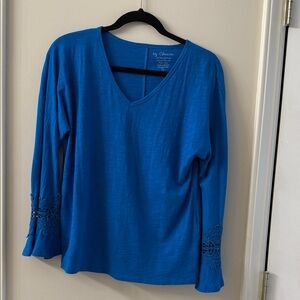 Chico's Vibrant Blue Long Sleeve Top with Lace Detail
